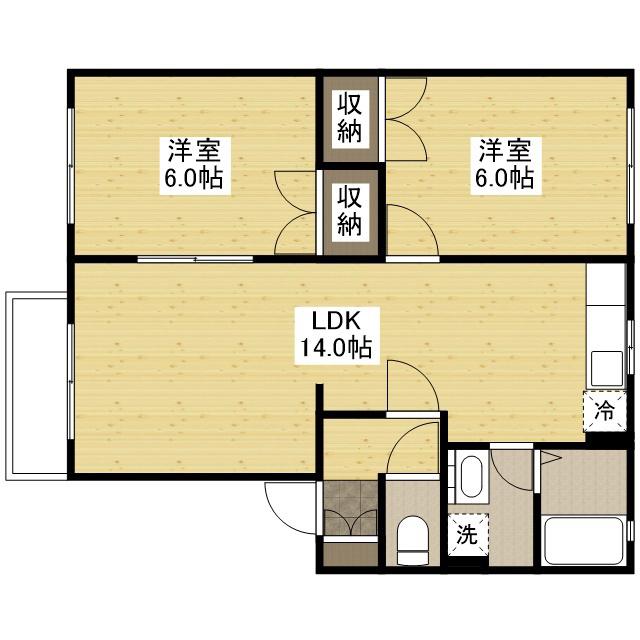 パーシモンタウンB(2LDK/1階)の間取り写真