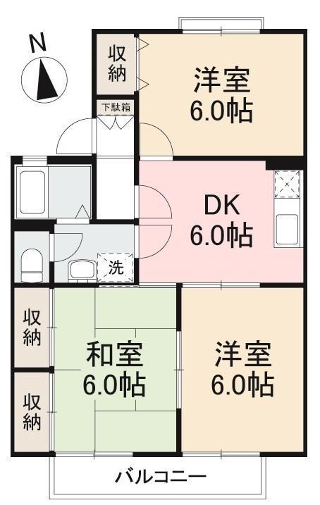 ロイヤルコート桜町 A・B・C・D棟(3DK/1階)の間取り写真