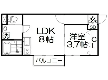 S APT.門真城垣町(1LDK/1階)の間取り写真