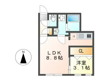 QUADOR今池イースト(1LDK/1階)の間取り写真