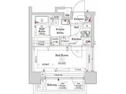 OMNIA横濱阪東橋(1K/2階)の間取り写真
