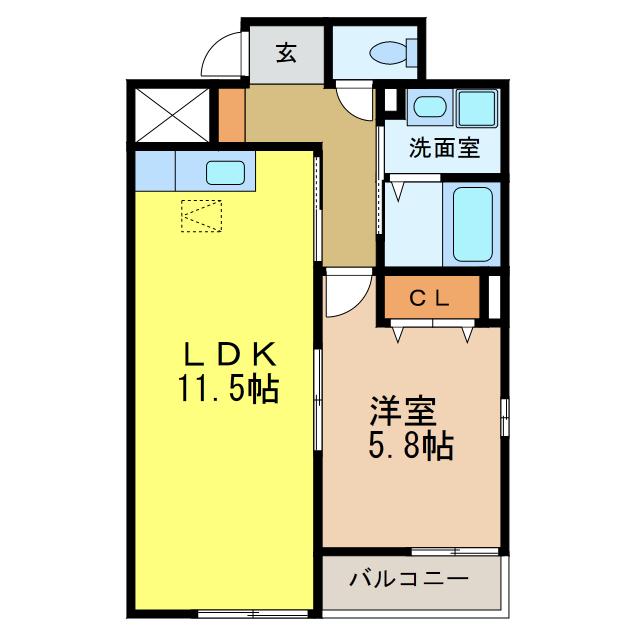 フルー リール(1LDK/1階)の間取り写真