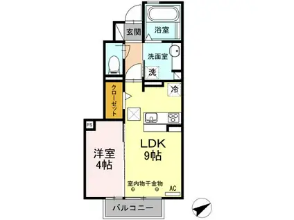 フェリチターレ(1LDK/1階)の間取り写真