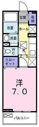 グランソレイユ楠葉II(1K/2階)の間取り写真