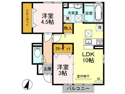 スフェール823 A棟(2LDK/1階)の間取り写真
