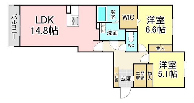 ヴィラ ダンク上到津(2LDK/1階)の間取り写真