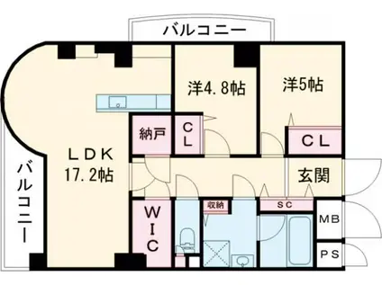 アントレ生駒2(2LDK/7階)の間取り写真