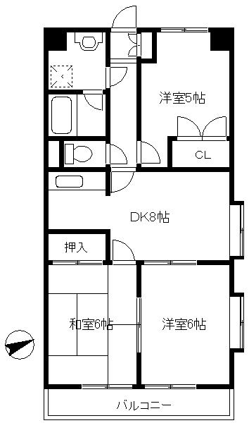 メジャーモ広町II(3DK/5階)の間取り写真
