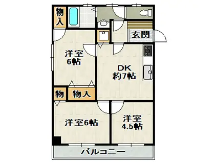 アムール宝塚II(3DK/2階)の間取り写真