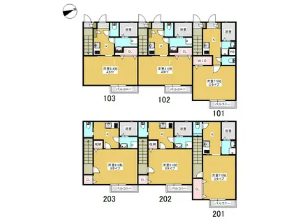 ハピネス(1K/2階)の間取り写真