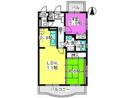 オイルファーム姪浜II(2LDK/3階)の間取り写真