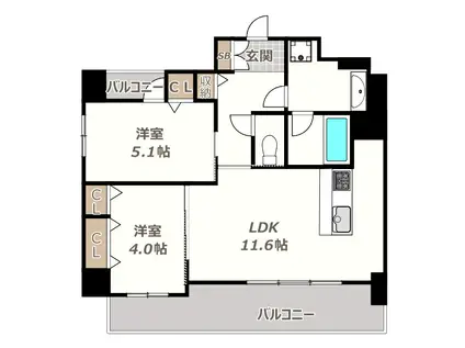 ユープテリア天王寺(1SLDK/6階)の間取り写真