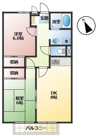 グランドール草戸II(2DK/1階)の間取り写真