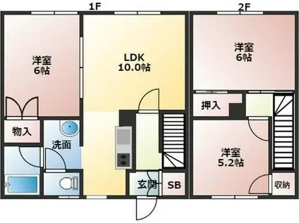タウンハウス森A(3LDK/1階)の間取り写真