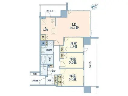 リビオタワー羽沢横浜国大(3LDK/10階)の間取り写真