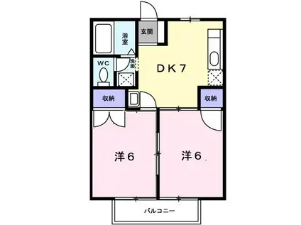 ハピネス亀岡(2DK/1階)の間取り写真