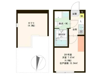 ハーモニーテラス中川III(1K/2階)の間取り写真