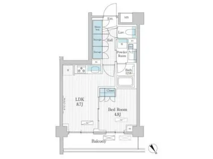パークアクシス門前仲町テラス(1LDK/2階)の間取り写真