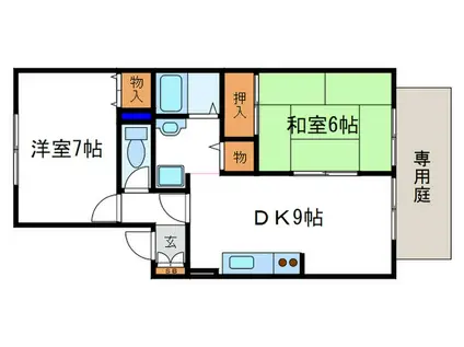 フォンテーヌ塩田(2DK/1階)の間取り写真