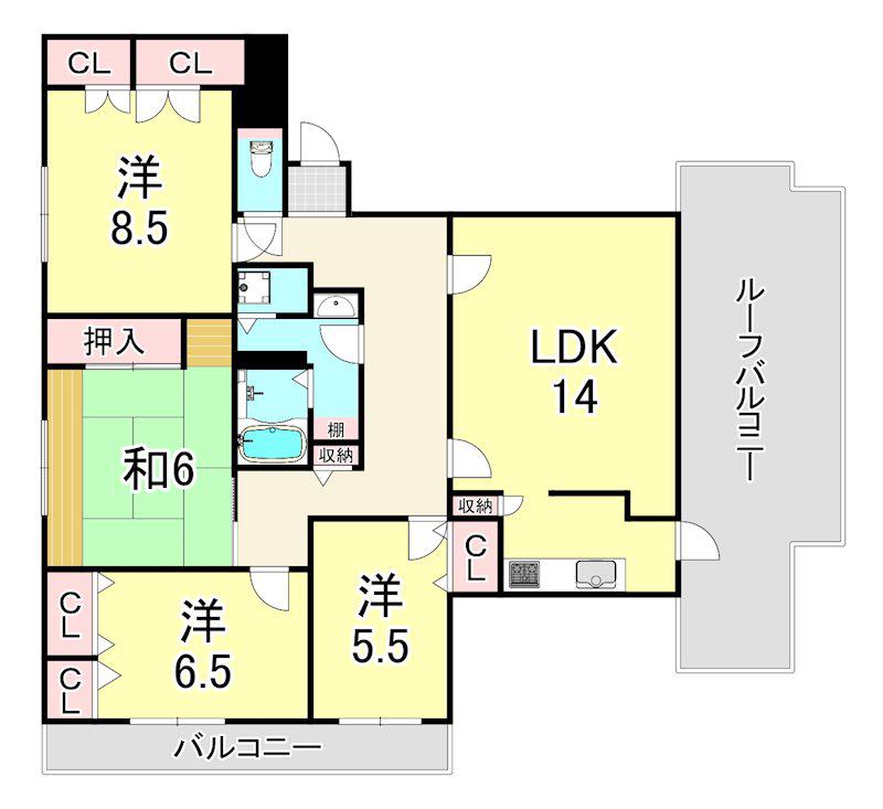 ヒルサイドテラス甲陽園(4LDK/5階)の間取り写真