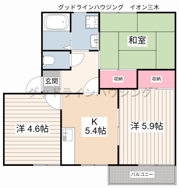 ヴィレッジキタB(3K/2階)の間取り写真