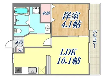 ファミール仁川1(1LDK/1階)の間取り写真