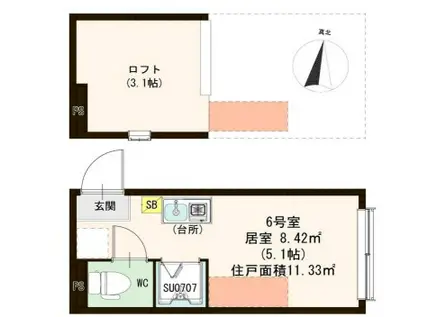 フルール・ド・エフォ(ワンルーム/1階)の間取り写真