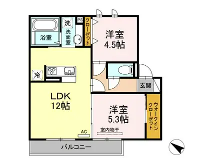 カリアタワー(2LDK/2階)の間取り写真