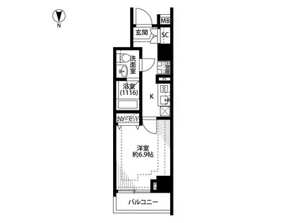 プレール・ドゥーク新宿下落合 敷無  独立 1月末退(1K/5階)の間取り写真