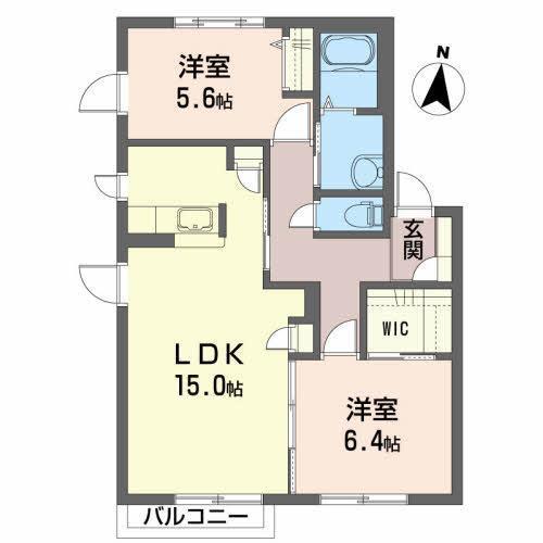 プロムナード南ケ丘(2LDK/2階)の間取り写真