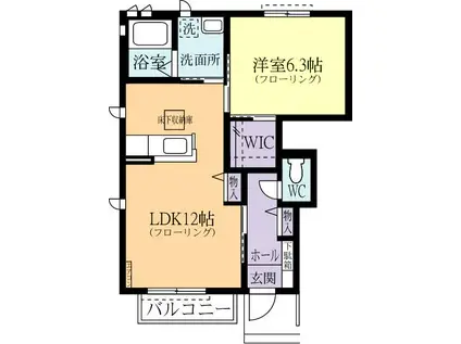 グランドソレイユD(1LDK/1階)の間取り写真