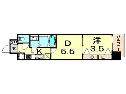 ラヴ神戸三宮(1DK/9階)の間取り写真