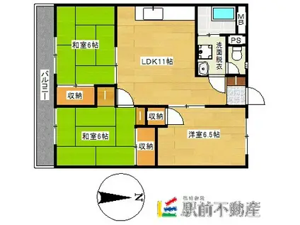 サンビレッジシンエイ(3LDK/1階)の間取り写真