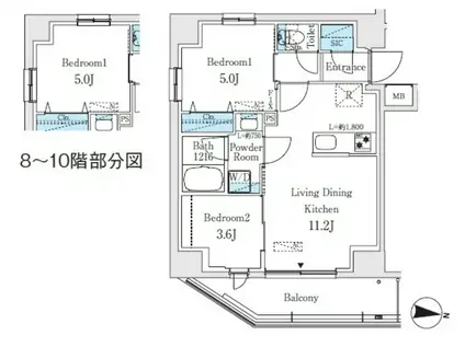 プライムブリス品川中延(2LDK/8階)の間取り写真