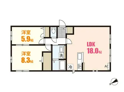 フローラルコートK(2LDK/1階)の間取り写真