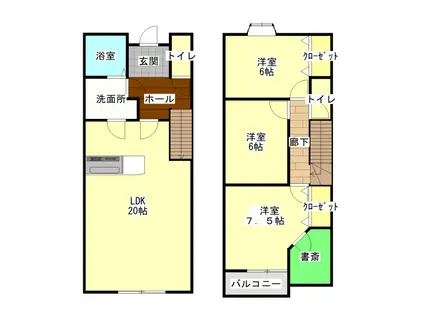 コンファティーブ黒髪(3LDK/1階)の間取り写真