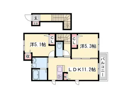 シャーメゾンヒメコウライグリーン(2LDK/2階)の間取り写真