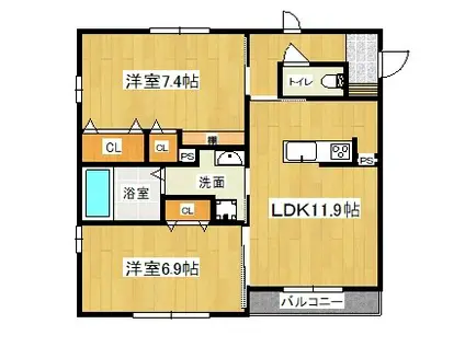 エルシェアート明石太寺(2LDK/3階)の間取り写真