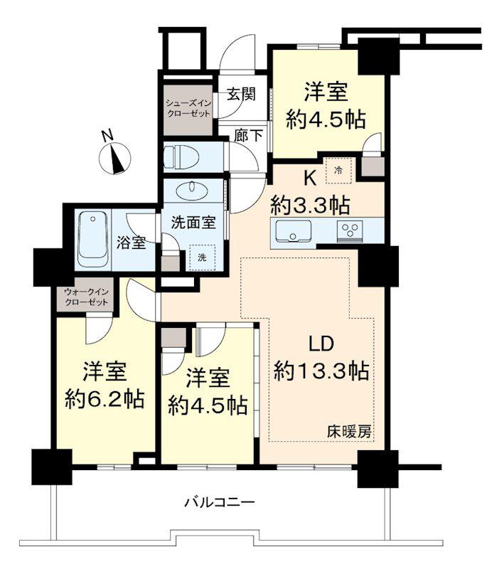 BRILLIA TOWER 聖蹟桜ヶ丘 BLOOMING RESIDE(3LDK/27階)の間取り写真