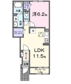 リバーサイドパレス M(1LDK/1階)の間取り写真