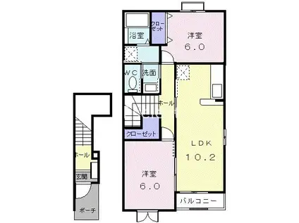 クレストヒルズⅡ(2LDK/2階)の間取り写真