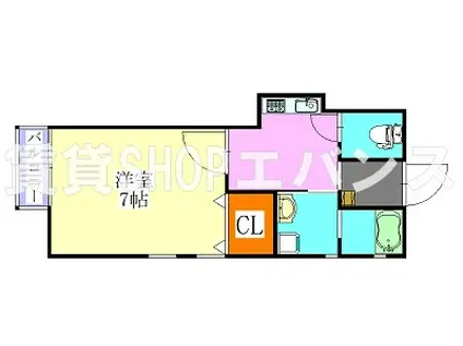 フローリッシュ津田沼(1K/2階)の間取り写真