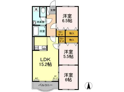 PEARL浜田(3LDK/3階)の間取り写真