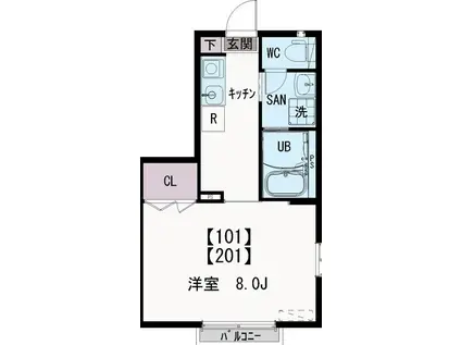 クレセントハウスI(1K/1階)の間取り写真