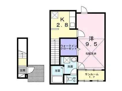 ブレスサイドヒルズH(1K/2階)の間取り写真