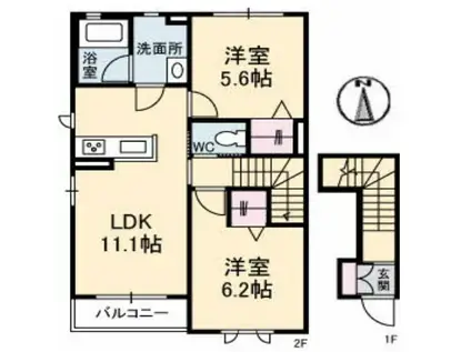 シャーメゾンJUA(2LDK/2階)の間取り写真