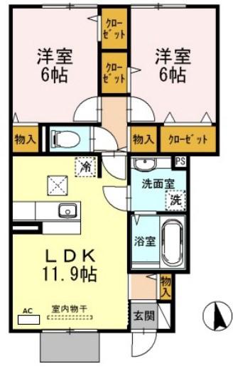 リュミエールM&Y A棟(2LDK/1階)の間取り写真