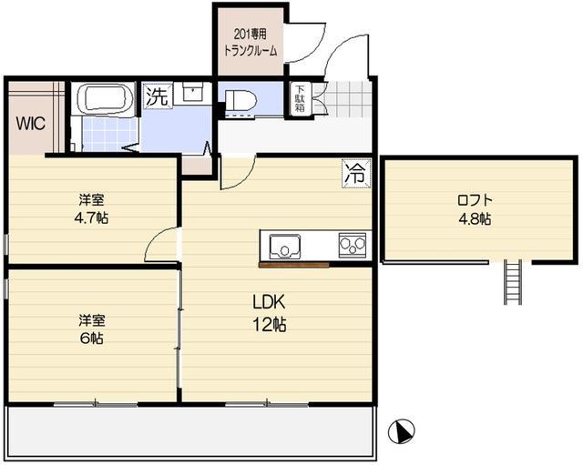 港北区篠原西町計画(2LDK/2階)の間取り写真