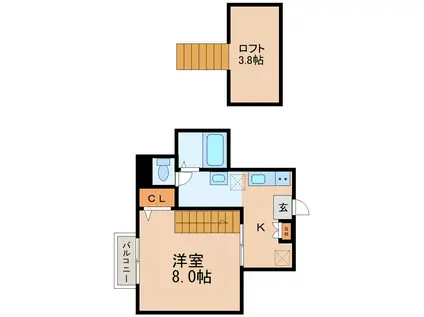 フェリーチェ中江(1K/1階)の間取り写真