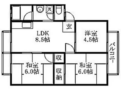 ハイツ北浦(3LDK/1階)の間取り写真